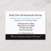 Zorgverlener Helpt U Vertrouwen Professioneel Visitekaartje (Achterkant)