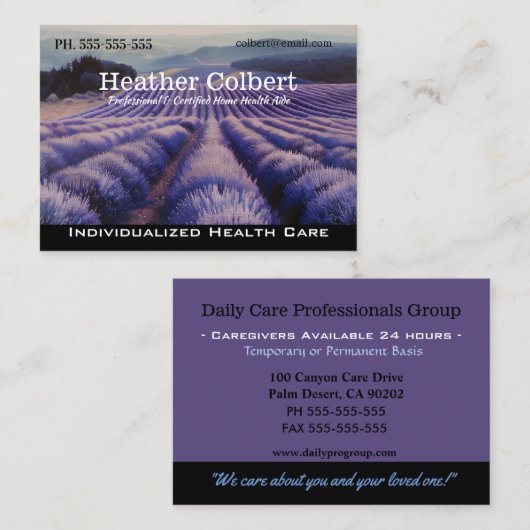 Zorgverlener Lavendel Fields Helper Professional Visitekaartje (Voorkant / Achterkant)