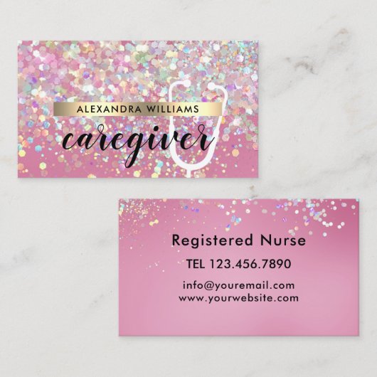 Zorgverlener Medisch Modern Roos Goud Glitter Roze Visitekaartje (Voorkant / Achterkant)