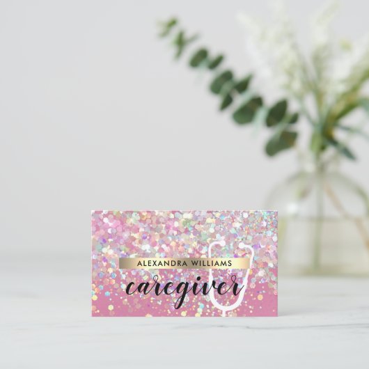 Zorgverlener Medisch Modern Roos Goud Glitter Roze Visitekaartje (Staand voorkant)