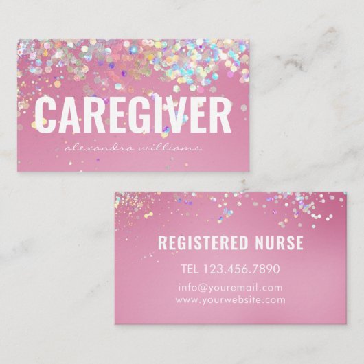 Zorgverlener Medisch Modern Roos Goud Glitter Roze Visitekaartje (Voorkant / Achterkant)