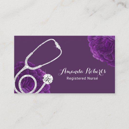 Zorgverlener Medische Elegant Paarse Floral Visitekaartje (Voorkant)