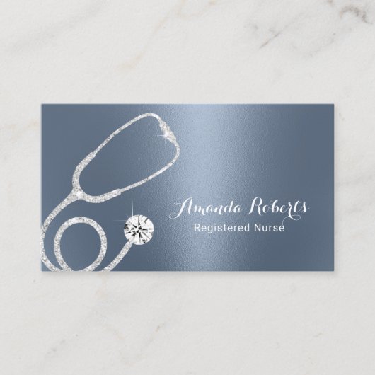 Zorgverlener Modern Dusty Blue Metallic Medical Visitekaartje (Voorkant)