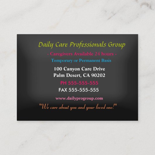 Zorgverlener  roze ventilator Happy Professional Visitekaartje (Achterkant)