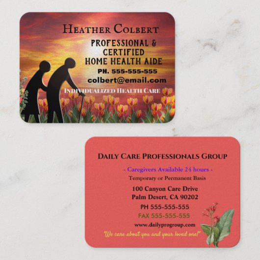 Zorgverlener Sunset Floral Professional Visitekaartje (Voorkant / Achterkant)