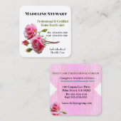 Zorgverlener Verse roze Rose Square Professional Vierkante Visitekaartje (Voorkant / Achterkant)