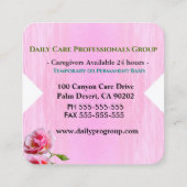 Zorgverlener Verse roze Rose Square Professional Vierkante Visitekaartje (Achterkant)