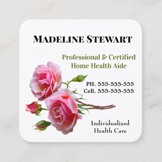 Zorgverlener Verse roze Rose Square Professional Vierkante Visitekaartje (Voorkant)