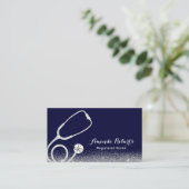 Zorgverlener Ziekenhuis Zilver Glitter Navy Blue Visitekaartje (Staand voorkant)