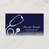 Zorgverlener Ziekenhuis Zilver Glitter Navy Blue Visitekaartje (Voorkant)