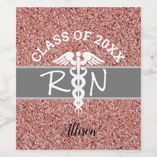 Zorgvuldig Afstuderen Roos Gold Glitter - Aangepas Wijn Etiket (Enkel label)