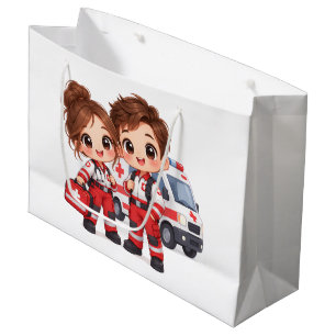 Zorgzaam duo van ambulanceverpleegkundigen groot cadeauzakje
