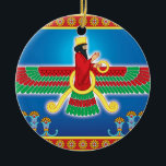 Zoroastrian Persian Faravahar Keramisch Ornament<br><div class="desc">Faravahar is het symbool van Zoroastrianisme,  de staatsgodsdienst van het oude Perzië van vandaag Iran. Het vertegenwoordigen van de beginselen van Zartosht: "Goede gedachten,  goede woorden en goede daden".</div>