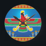Zoroastrian Persian Faravahar Ronde Klok<br><div class="desc">Faravahar is het symbool van Zoroastrianisme,  de staatsgodsdienst van het oude Perzië van vandaag Iran. Het vertegenwoordigen van de beginselen van Zartosht: "Goede gedachten,  goede woorden en goede daden".</div>