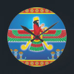 Zoroastrian Persian Faravahar Ronde Klok<br><div class="desc">Faravahar is het symbool van Zoroastrianisme,  de staatsgodsdienst van het oude Perzië van vandaag Iran. Het vertegenwoordigen van de beginselen van Zartosht: "Goede gedachten,  goede woorden en goede daden".</div>