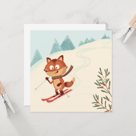 Zorro feliz esquiando kaart (Voorkant / Achterkant in situ)