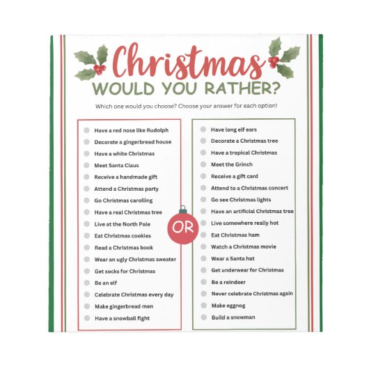 Zou Je Liever Kerstspel Notitieblok (Voorkant)