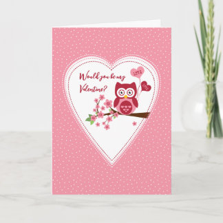 Zou je mijn Valentijn zijn, schattige uil Valentij Feestdagen Kaart