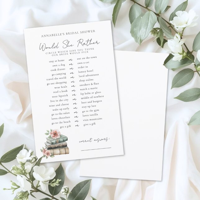 Zou Liever Bruidsmeisjes Bruiloft Spel (Would Rather Book Bridal Shower Game)