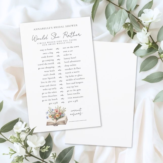 Zou Liever Bruidsmeisjes Bruiloft Spel (Would Rather Book Bridal Shower Game)