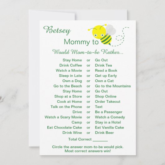 Zou mam liever Baby shower spel Kaarten (Voorkant)