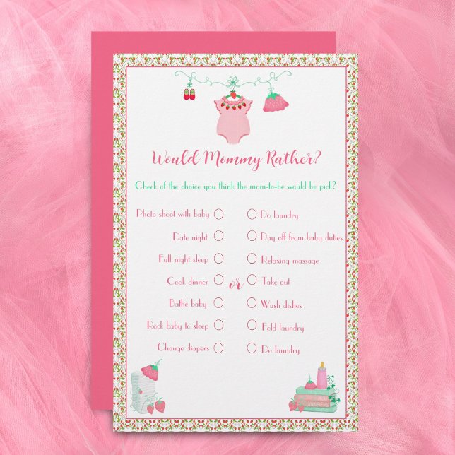 Zou mama liever aardbei Baby outfit spel (Play 'Mommy Rather' with strawberries, a sweet twist to baby showers!)