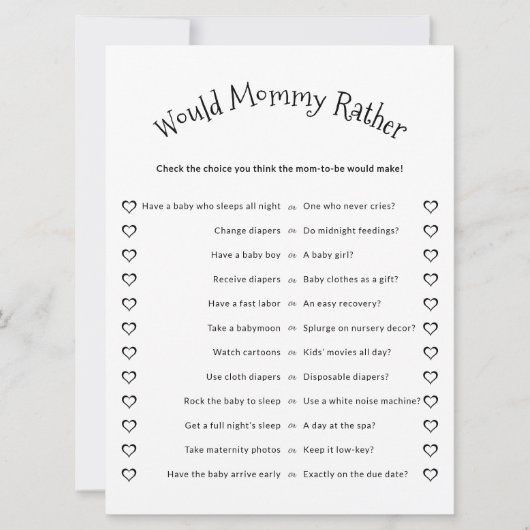Zou mama liever minimalistisch Baby shower spel Kaart (Voorkant)
