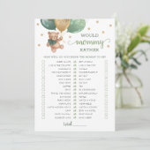 Zou mama liever spel Baby shower Party Kaart (Staand voorkant)