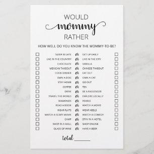 Zou mama Rather Baby shower Game