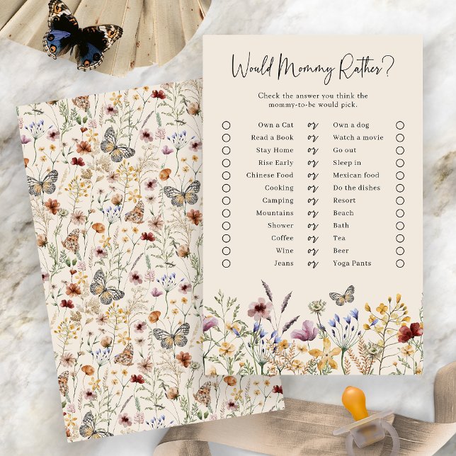 Zou Moedertje Liever Spelletje (Boho Floral Would Mommy Rather Game by Painted Paperie
)