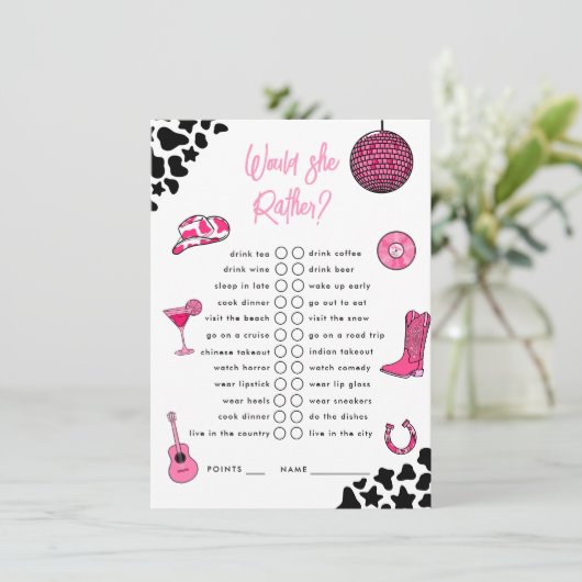 Zou ze haar liever niet-Cowgirl Disco Bachelorette Informatiekaartje (Staand voorkant)