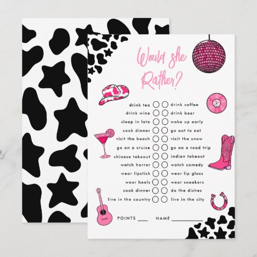 Zou ze haar liever niet-Cowgirl Disco Bachelorette Informatiekaartje (Voorkant / Achterkant)