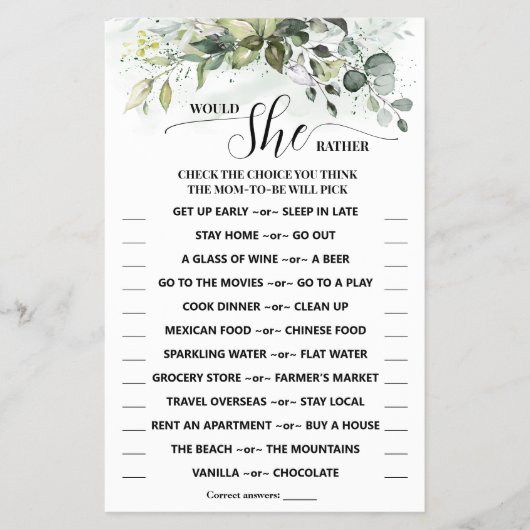 Zou ze liever Baby shower  gamen Kaart? Flyer (Voorkant)