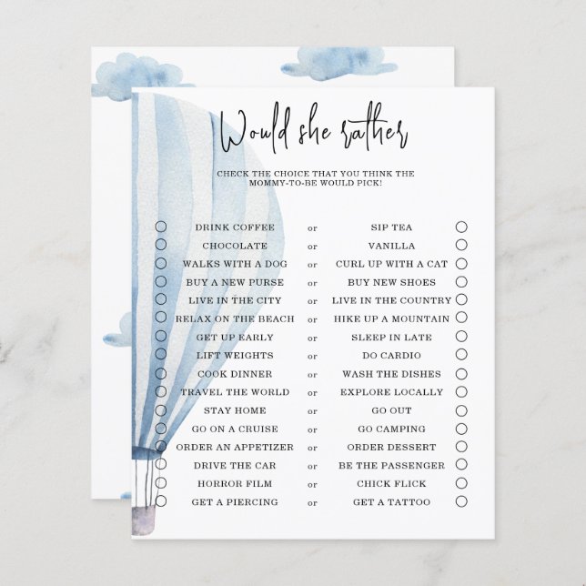 Zou ze liever - baby shower spel (Voorkant / Achterkant)