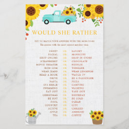 Zou ze liever Baby shower spel, zonnebloem