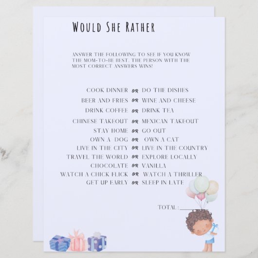 Zou ze liever Baby shower spelen? (Voorkant / Achterkant)