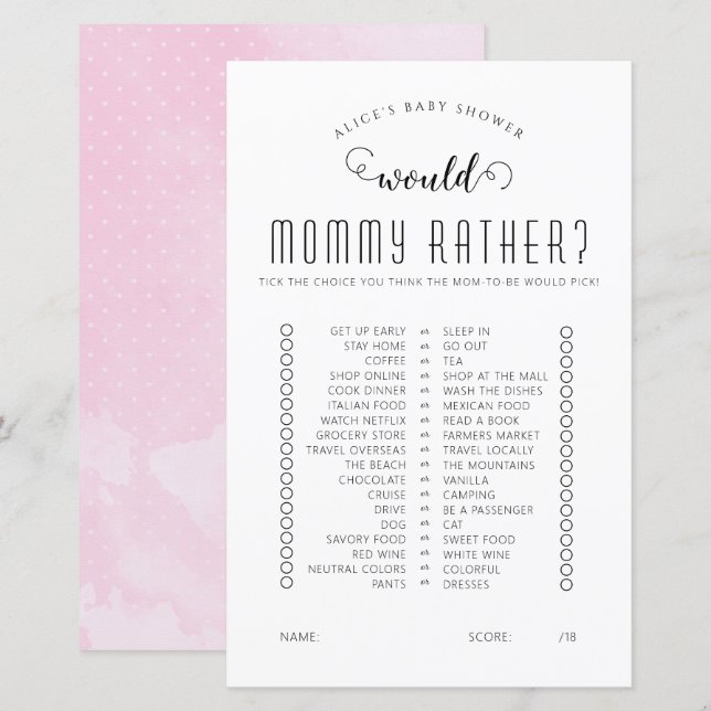 Zou ze liever Baby shower spelen? (Voorkant / Achterkant)
