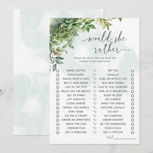 Zou ze liever Baby shower spelen? Kaart (Voorkant / Achterkant)