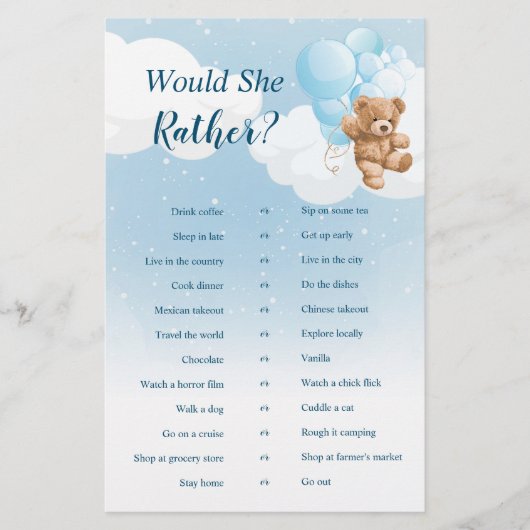 Zou ze liever blauw Teddy Bear spel Flyer (Voorkant)