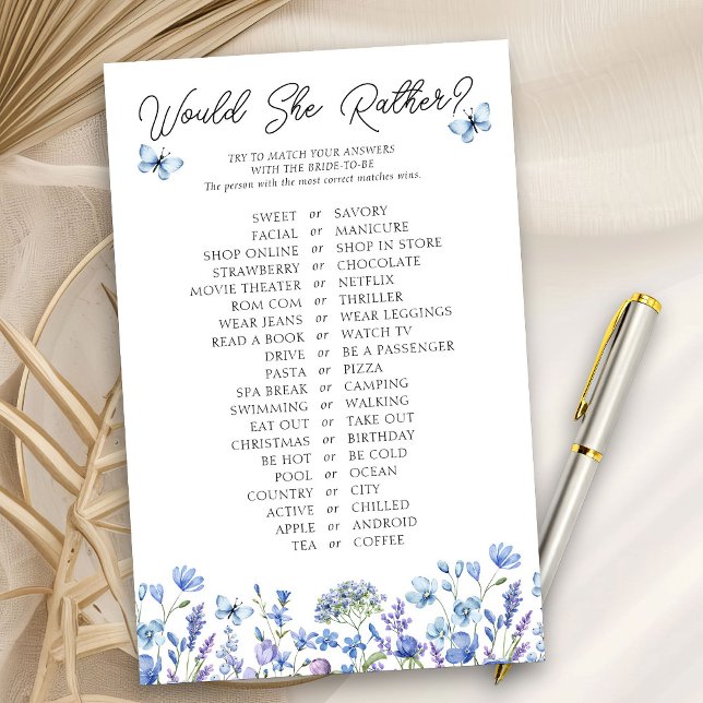 Zou ze liever blauw wilde bloem douche spel (Would She Rather? game cards from my Blue Wildflower Bridal Shower Collection
)