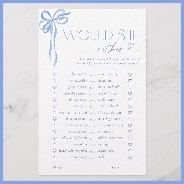 Zou ze liever Blue Bow Vrijgezellenfeest spel (Creator heeft geüpload)