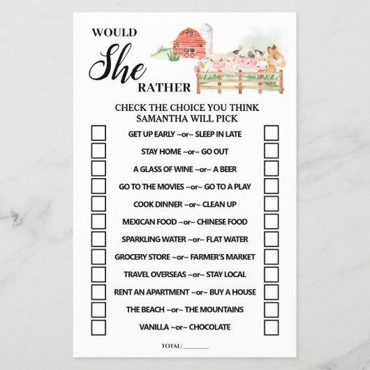 Zou ze liever Boerderij Baby shower gamen Kaart? Flyer (Voorkant)