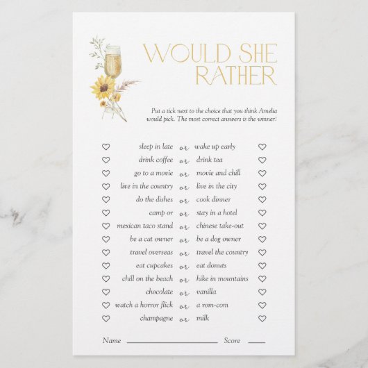 Zou ze liever Boho Zonnebloem Vrijgezellenfeest sp (Voorkant)