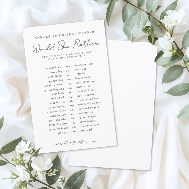 Zou ze liever bruid Vrijgezellenfeest spel (Would She Rather Bride Bridal Shower Game)