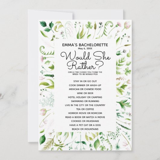 Zou ze liever bruids baby shower spel kaart (Voorkant)