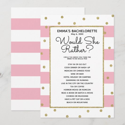 Zou ze liever bruids baby shower spel kaart (Voorkant / Achterkant)