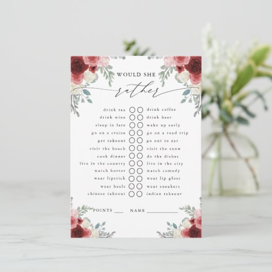 Zou ze liever Champagne Floral Party Game Enclo wi Informatiekaartje (Staand voorkant)