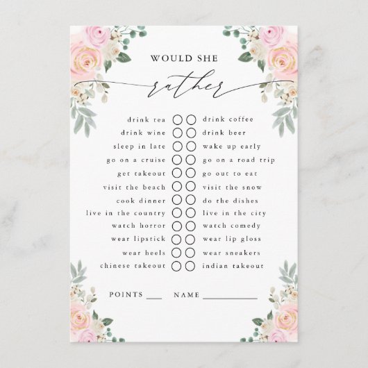 Zou ze liever Champagne Floral Party spelen? Informatiekaartje (Voorkant)