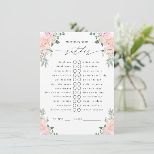 Zou ze liever Champagne Floral Party spelen? Informatiekaartje (Staand voorkant)