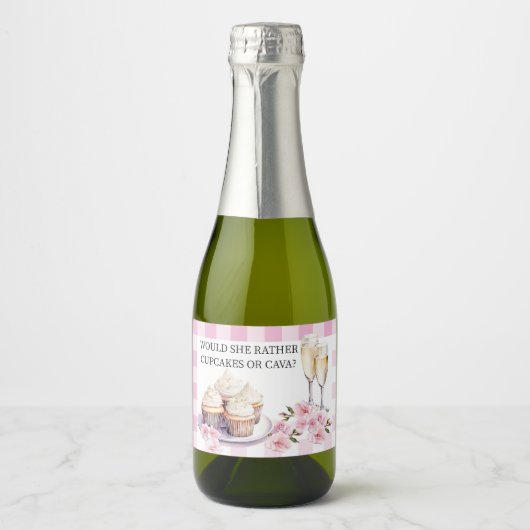 Zou ze liever cupcake of cava champagne sparkling wijnetiket (Voorkant)